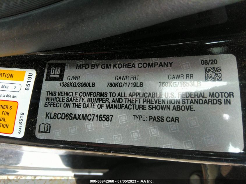 2021 CHEVROLET SPARK 1LT - KL8CD6SAXMC716587