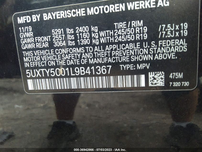 2020 BMW X3 XDRIVE30I - 5UXTY5C01L9B41367