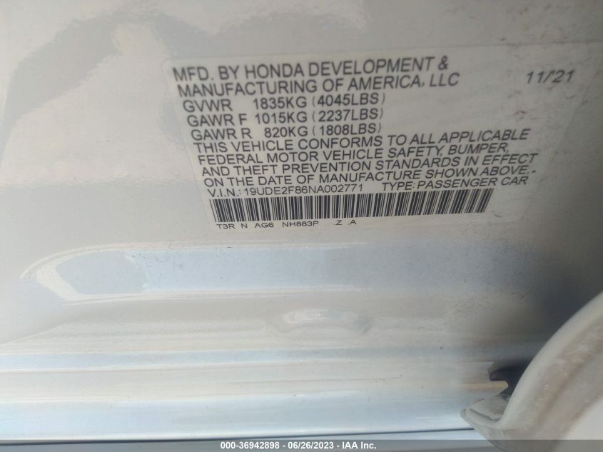 2022 ACURA ILX PACKAGE - 19UDE2F86NA002771