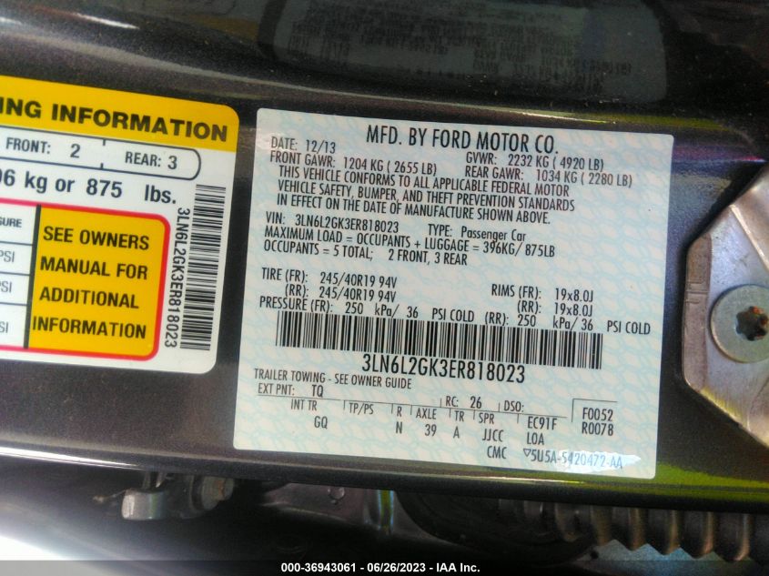2014 LINCOLN MKZ - 3LN6L2GK3ER818023