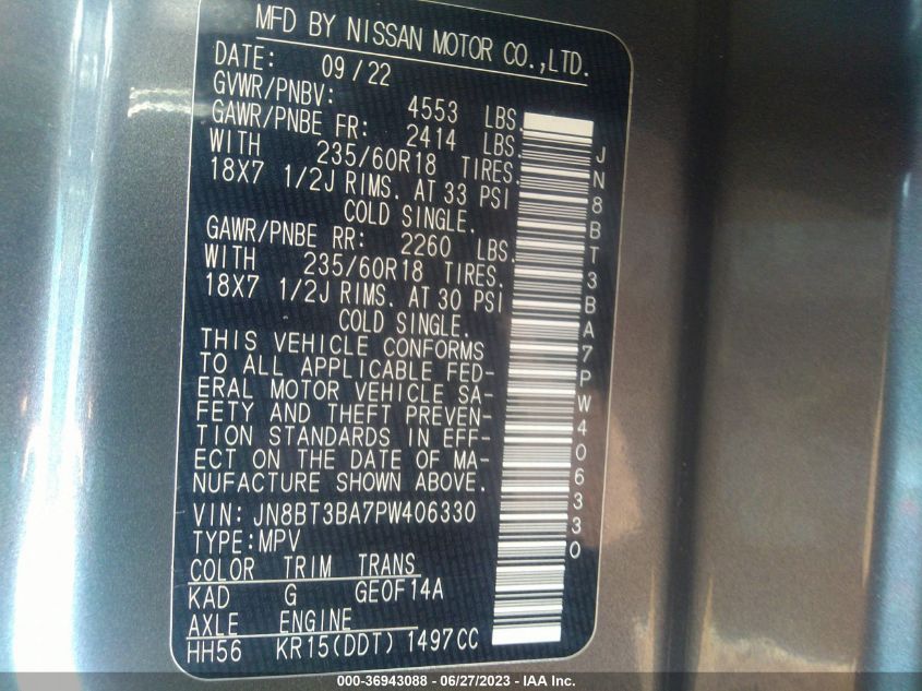 2023 NISSAN ROGUE SV - JN8BT3BA7PW406330