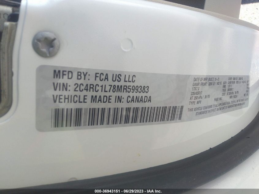 2021 CHRYSLER PACIFICA HYBRID TOURING L - 2C4RC1L78MR599383