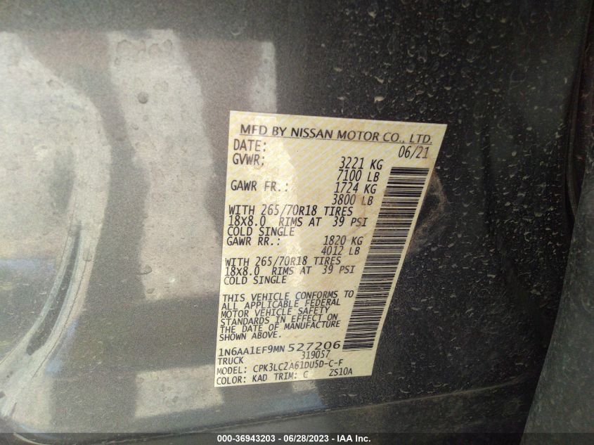2021 NISSAN TITAN SV/SL/PLATINUM RESERVE - 1N6AA1EF9MN527206