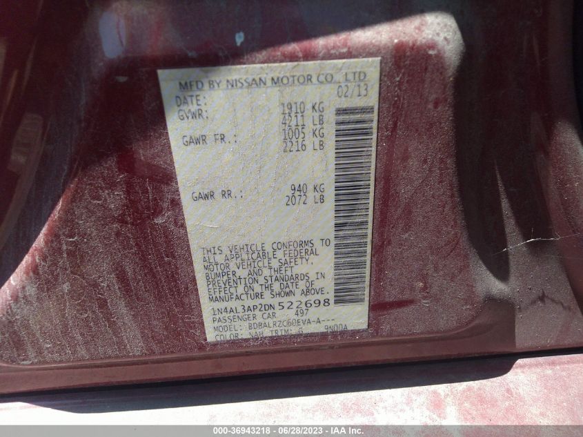 2013 NISSAN ALTIMA 2.5 S - 1N4AL3AP2DN522698