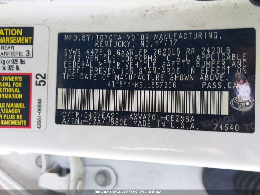 2018 TOYOTA CAMRY SE - 4T1B11HK9JU557206