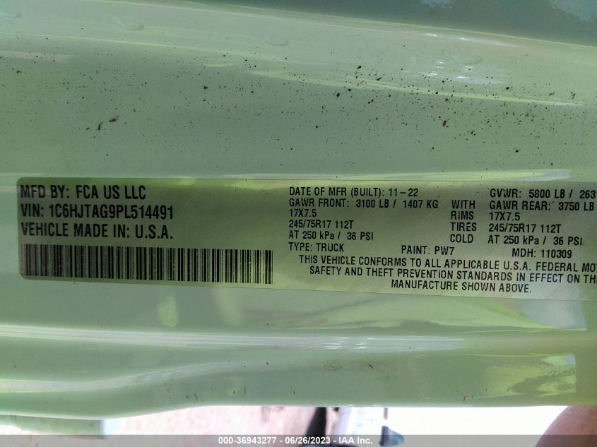 2023 JEEP GLADIATOR SPORT - 1C6HJTAG9PL514491