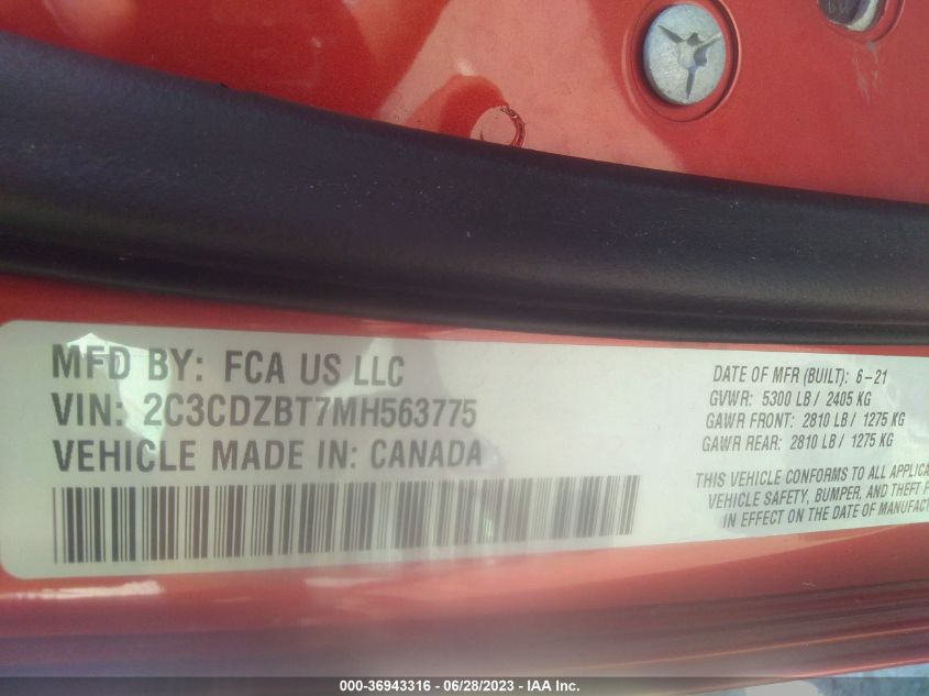 2021 DODGE CHALLENGER R/T - 2C3CDZBT7MH563775