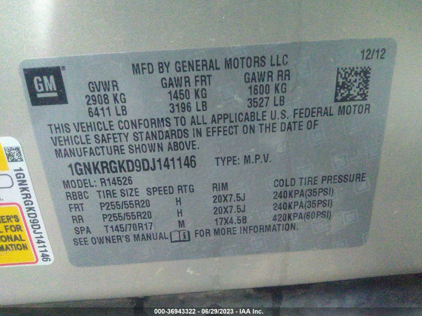 2013 CHEVROLET TRAVERSE LT - 1GNKRGKD9DJ141146