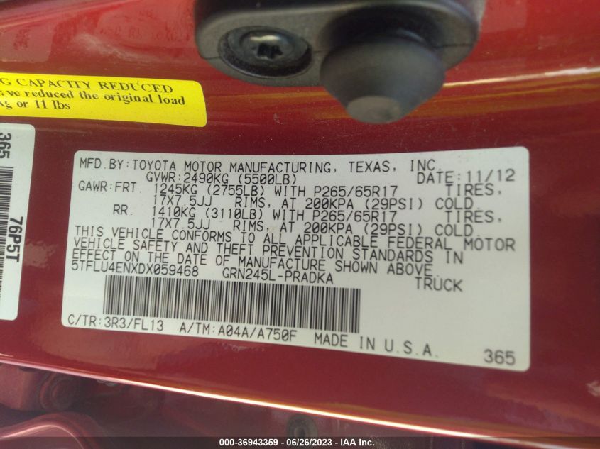 2013 TOYOTA TACOMA - 5TFLU4ENXDX059468