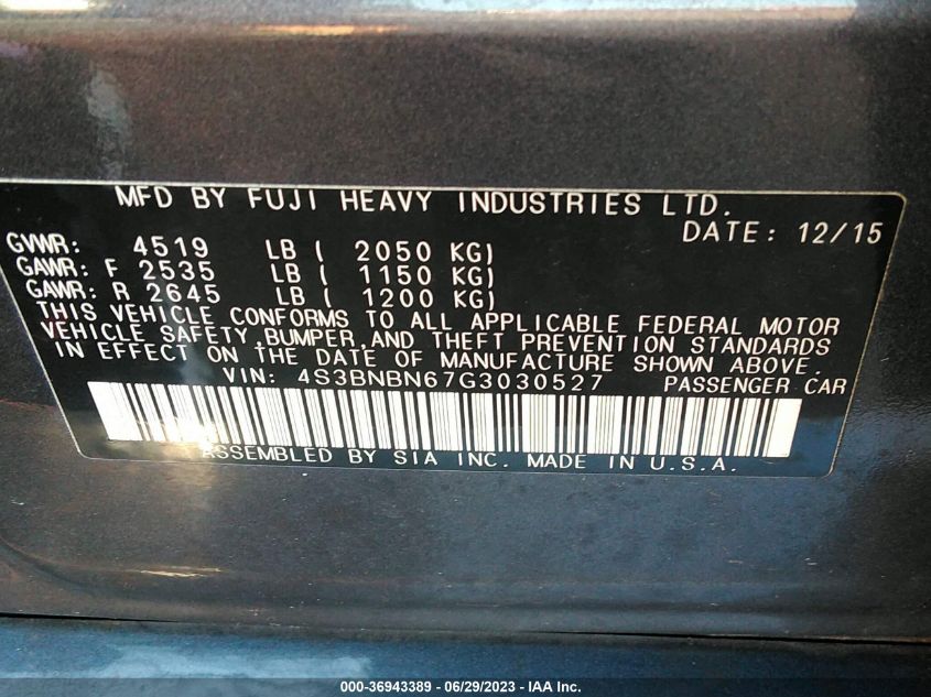 2016 SUBARU LEGACY 2.5I LIMITED - 4S3BNBN67G3030527