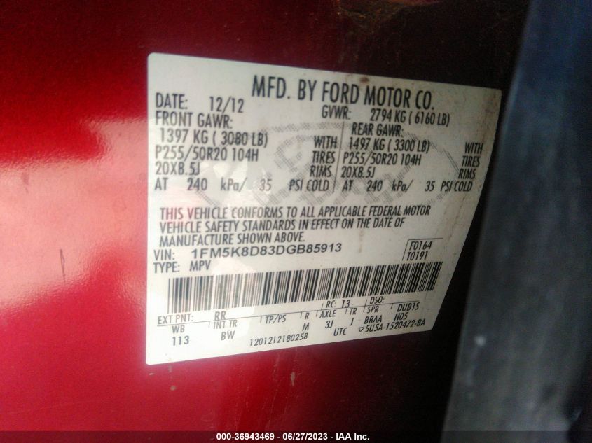2013 FORD EXPLORER XLT - 1FM5K8D83DGB85913