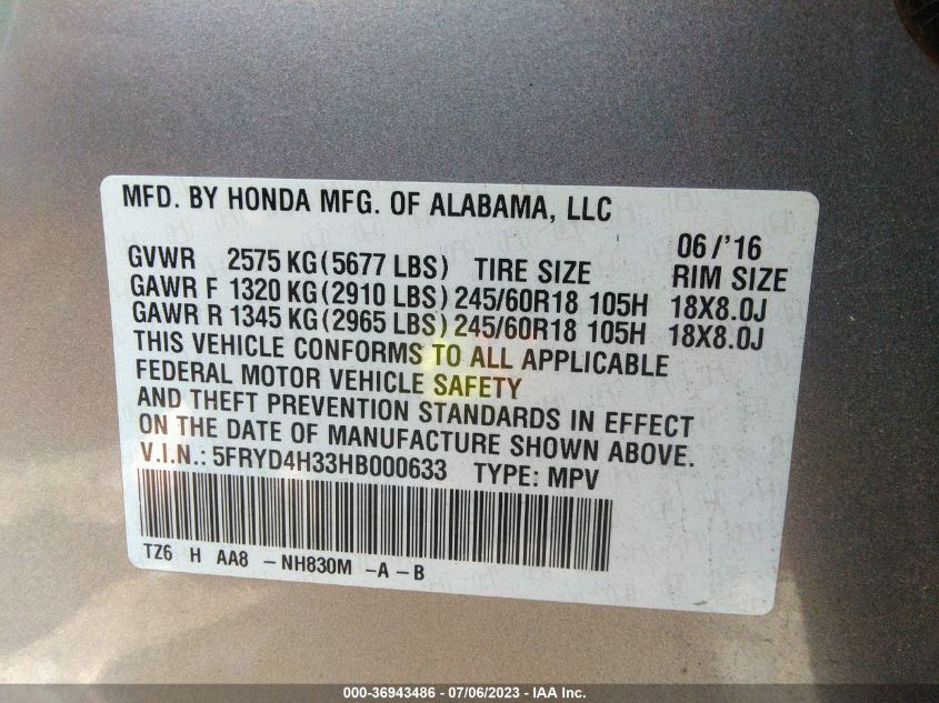 2017 ACURA MDX - 5FRYD4H33HB000633