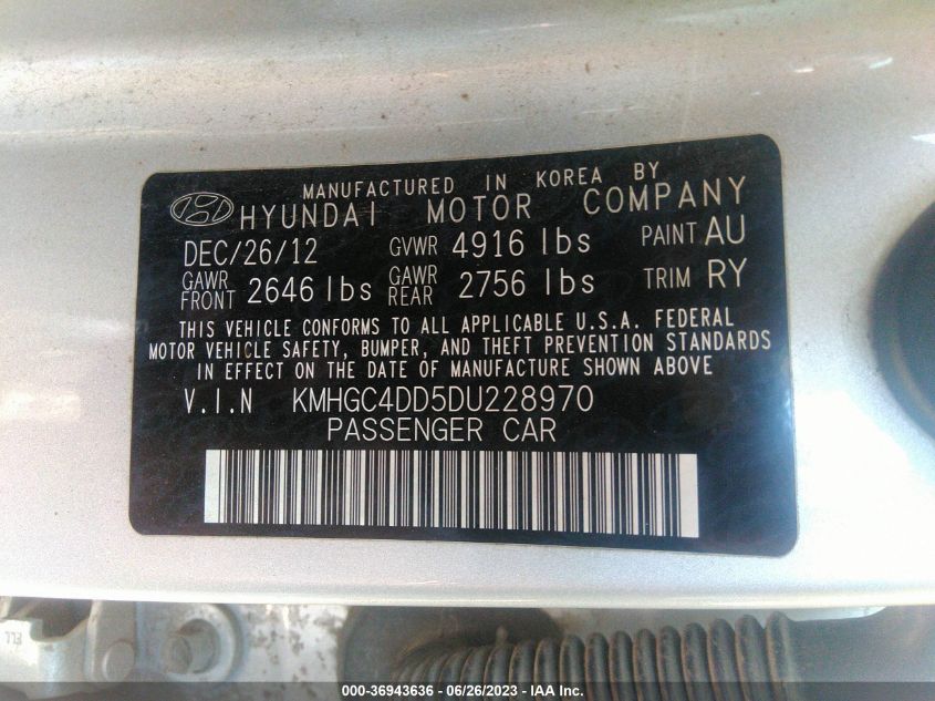 2013 HYUNDAI GENESIS 3.8L - KMHGC4DD5DU228970