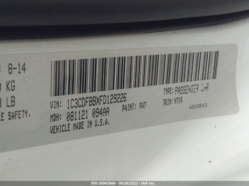 2015 DODGE DART SXT - 1C3CDFBBXFD129226