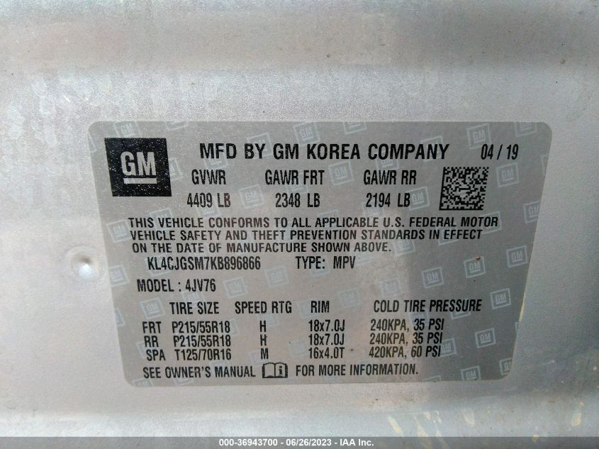 2019 BUICK ENCORE ESSENCE - KL4CJGSM7KB896866