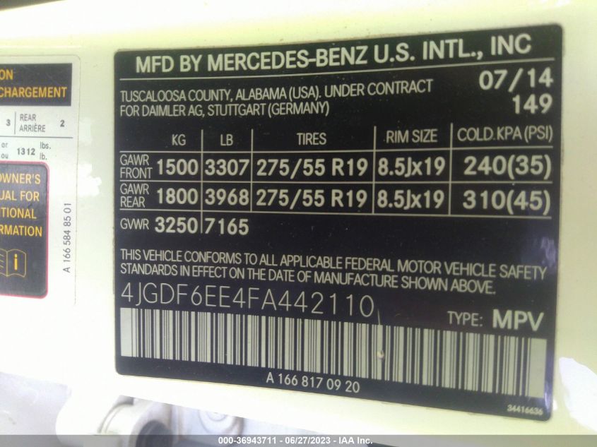 2015 MERCEDES-BENZ GL-CLASS GL 450 - 4JGDF6EE4FA442110