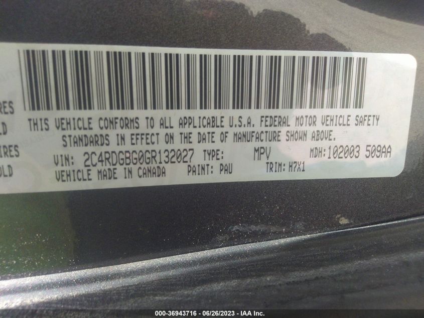 2016 DODGE GRAND CARAVAN SE - 2C4RDGBG0GR132027