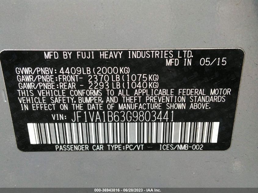 2016 SUBARU WRX - JF1VA1B63G9803441