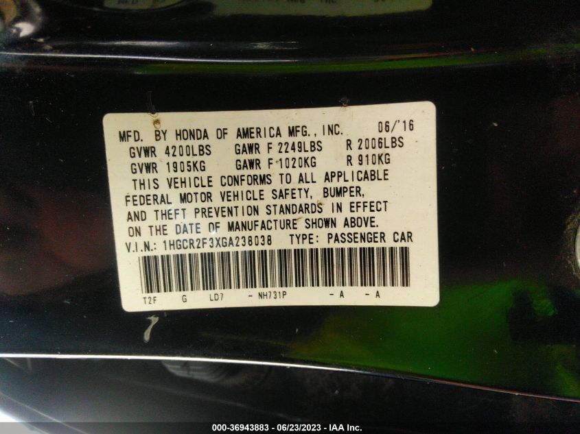 2016 HONDA ACCORD SEDAN LX - 1HGCR2F3XGA238038