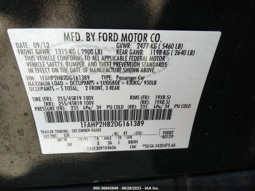 2013 FORD TAURUS SEL - 1FAHP2H82DG161389