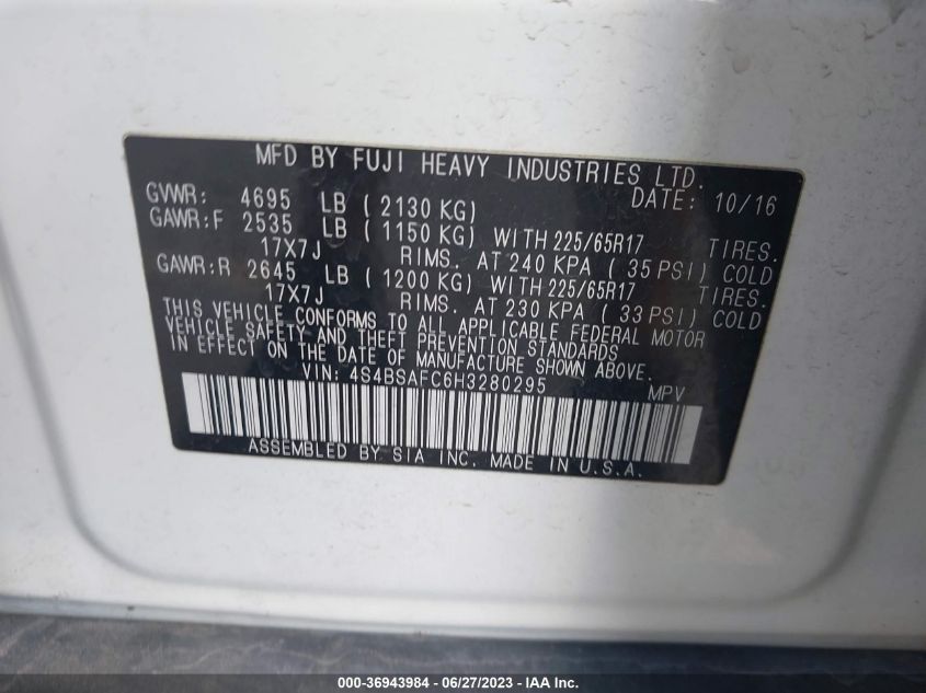 2017 SUBARU OUTBACK PREMIUM - 4S4BSAFC6H3280295