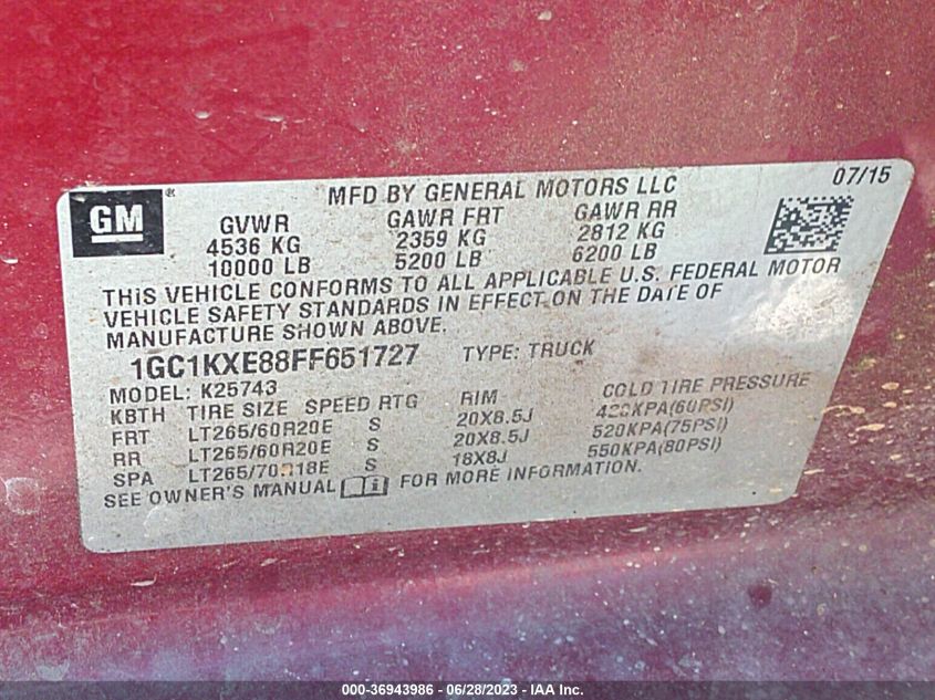 2015 CHEVROLET SILVERADO 2500HD BUILT HIGH COUNTRY - 1GC1KXE88FF651727