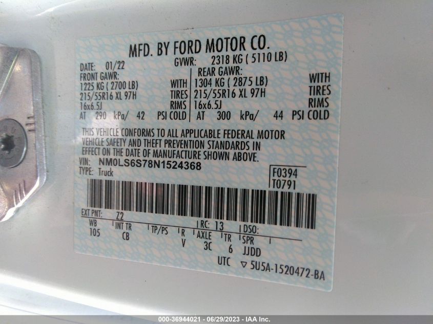 2022 FORD TRANSIT CONNECT VAN XL - NM0LS6S78N1524368