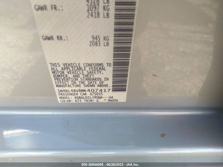 2021 NISSAN ALTIMA 2.5 S - 1N4BL4BV8MN407417