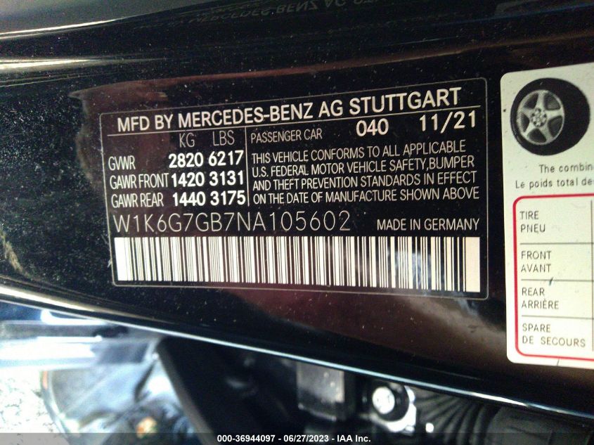 2022 MERCEDES-BENZ S 580 4MATIC - W1K6G7GB7NA105602