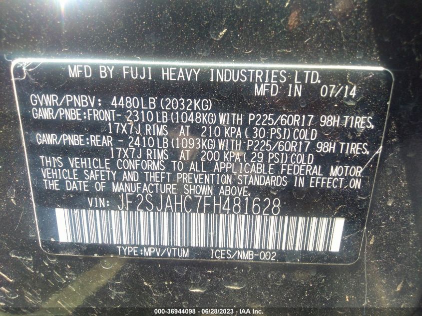 2015 SUBARU FORESTER 2.5I LIMITED - JF2SJAHC7FH481628