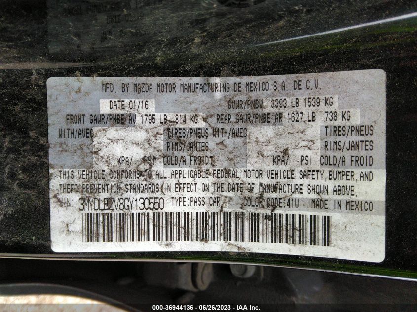 2016 TOYOTA SCION IA 3MYDLBZV8GY130550