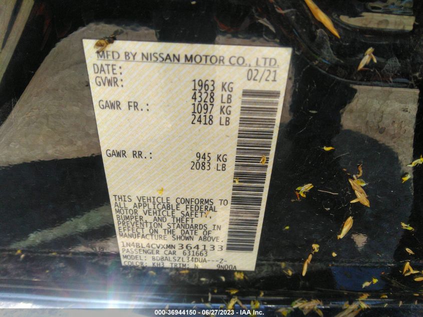 2021 NISSAN ALTIMA 2.5 SR - 1N4BL4CVXMN364133