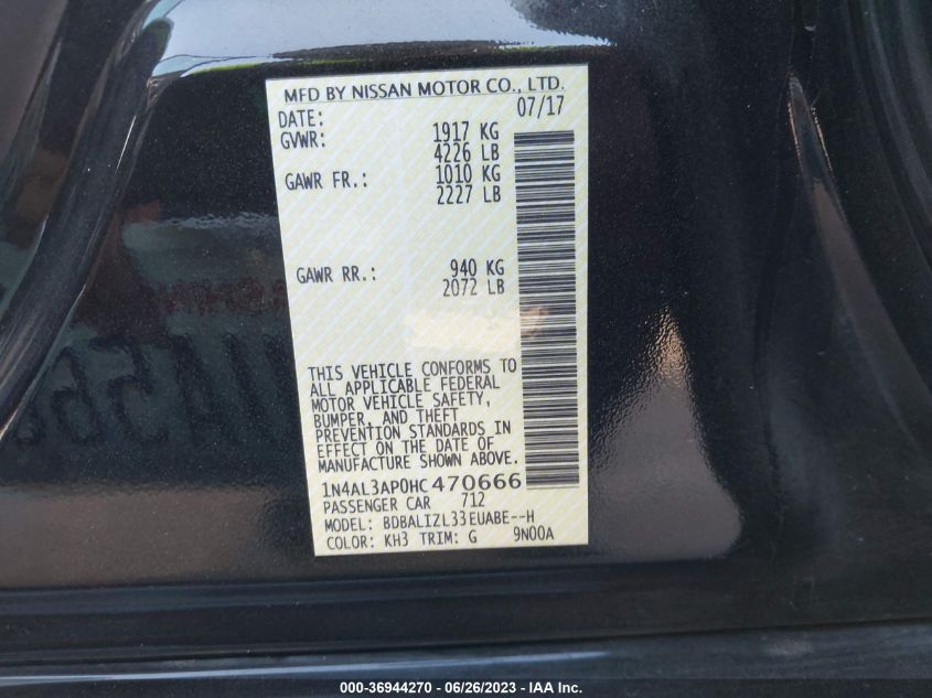 2017 NISSAN ALTIMA 2.5 SV - 1N4AL3AP0HC470666
