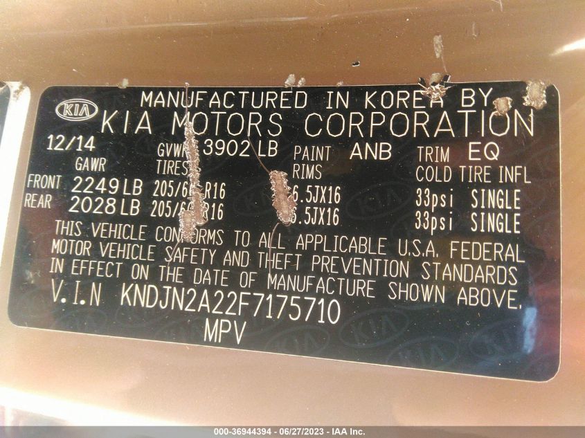 2015 KIA SOUL BASE - KNDJN2A22F7175710