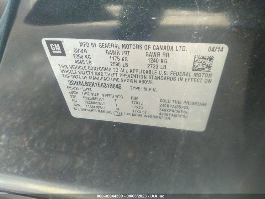 2014 CHEVROLET EQUINOX LT - 2GNALBEK1E6313646