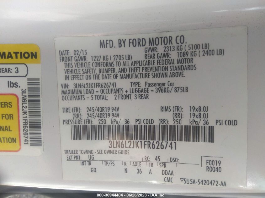 2015 LINCOLN MKZ - 3LN6L2JK1FR626741