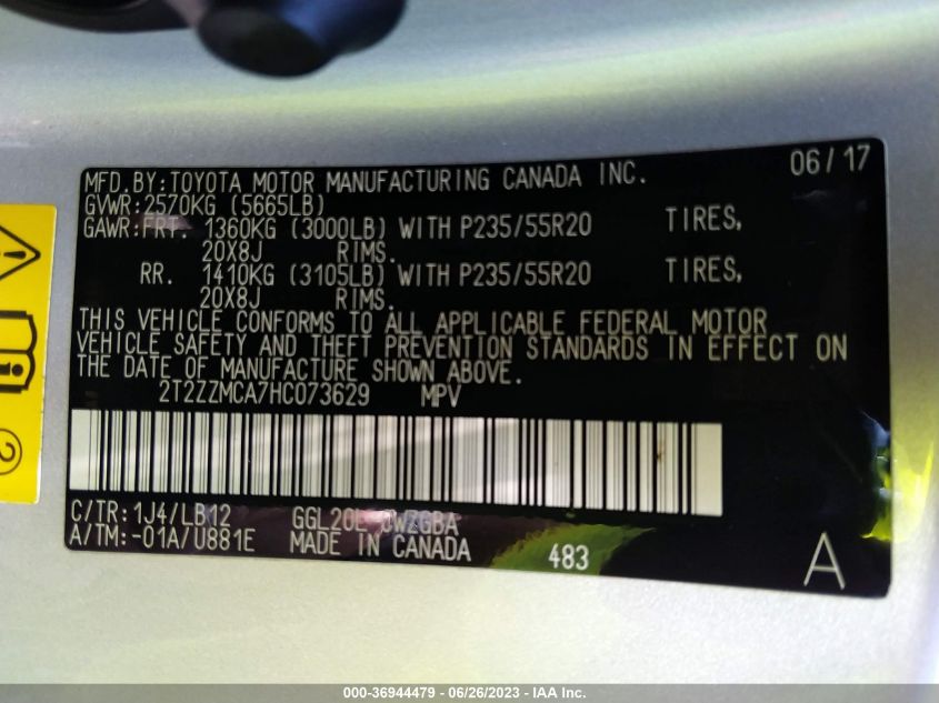 2017 LEXUS RX RX 350 - 2T2ZZMCA7HC073629