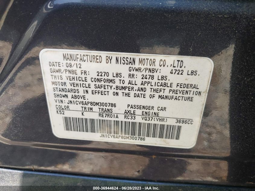 2013 INFINITI G37 JOURNEY JN1CV6AP8DM300786