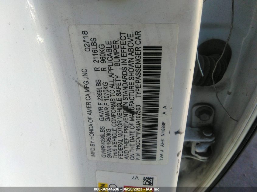2018 HONDA ACCORD SEDAN EX 1.5T - 1HGCV1F46JA107503