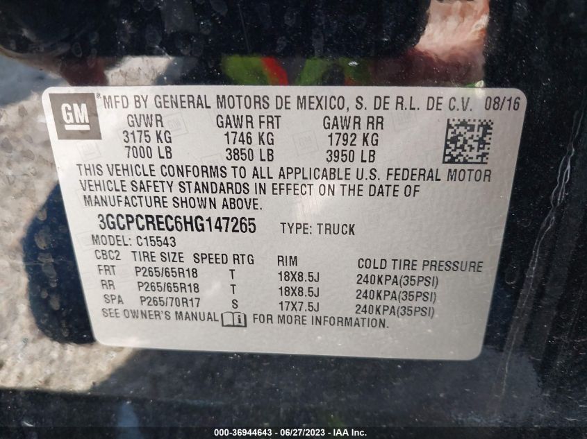 2017 CHEVROLET SILVERADO 1500 LT - 3GCPCREC6HG147265
