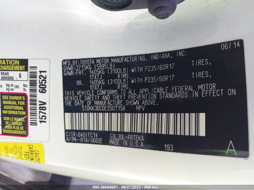 2014 TOYOTA SIENNA LE - 5TDKK3DC0ES501158