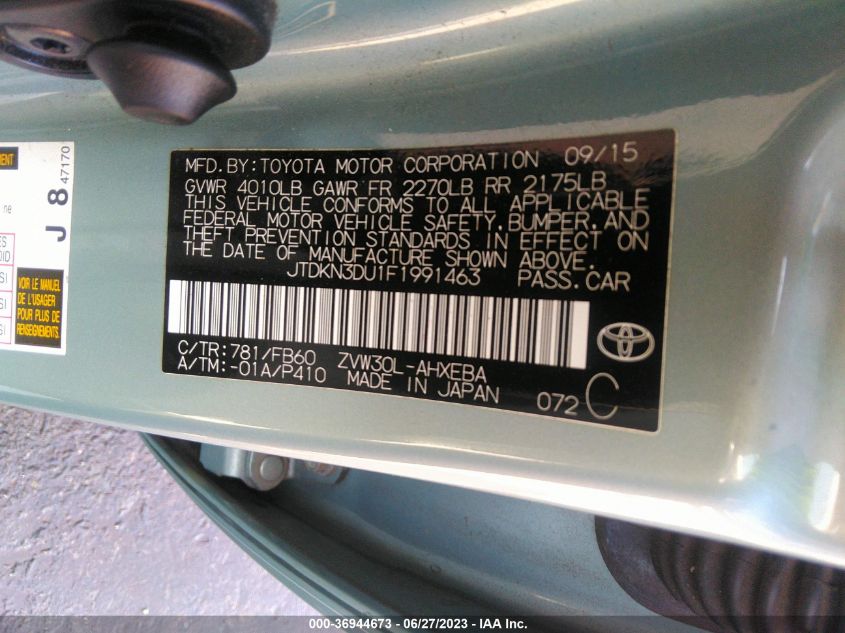 2015 TOYOTA PRIUS FOUR - JTDKN3DU1F1991463