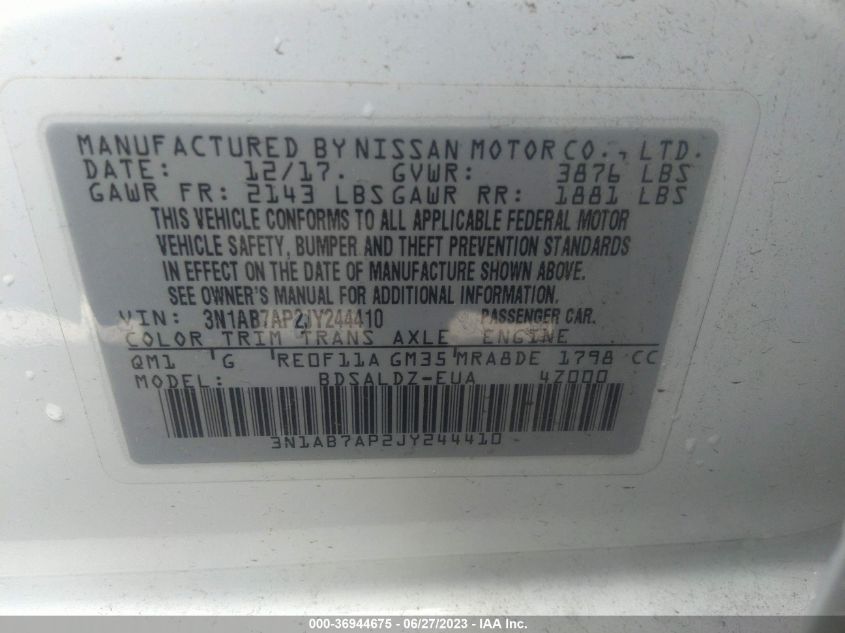 2018 NISSAN SENTRA S/SV/SR/SL - 3N1AB7AP2JY244410