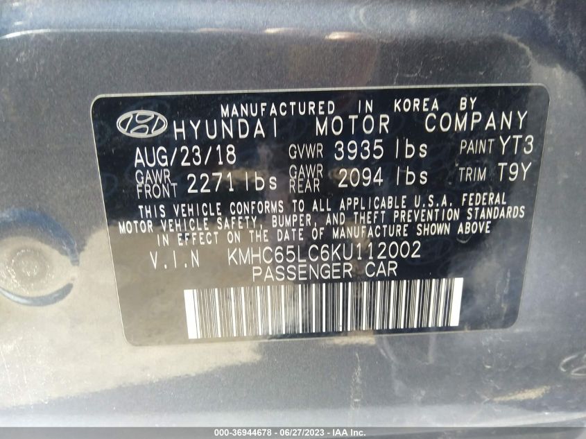 2019 HYUNDAI IONIQ HYBRID BLUE - KMHC65LC6KU112002