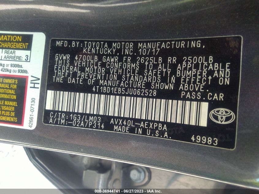 2018 TOYOTA AVALON HYBRID - 4T1BD1EB5JU062528