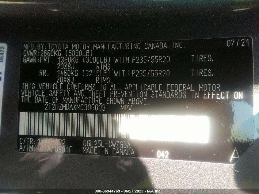2021 LEXUS RX RX 350 - 2T2HZMDAXMC306603