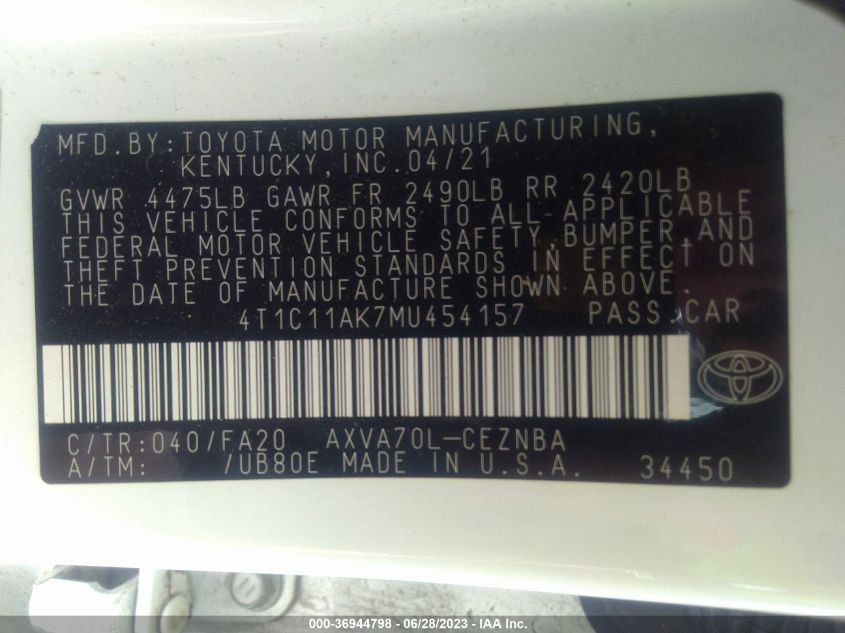 2021 TOYOTA CAMRY LE - 4T1C11AK7MU454157