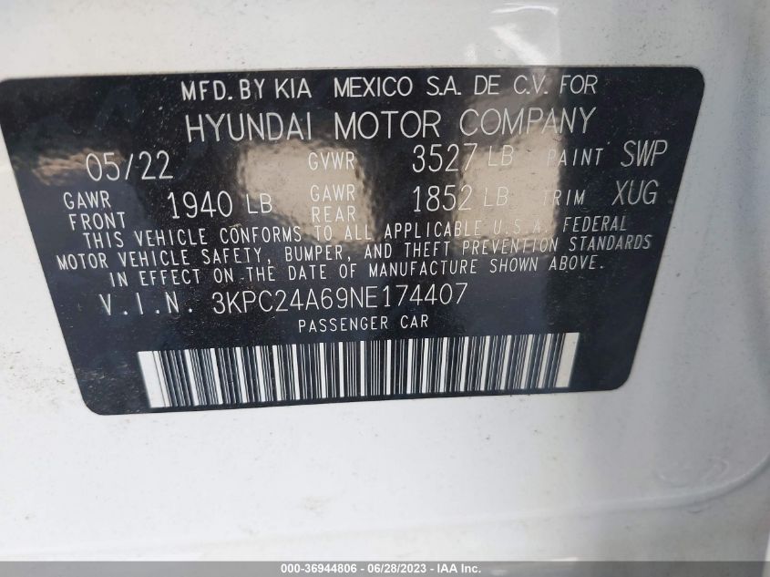 2022 HYUNDAI ACCENT SEL - 3KPC24A69NE174407