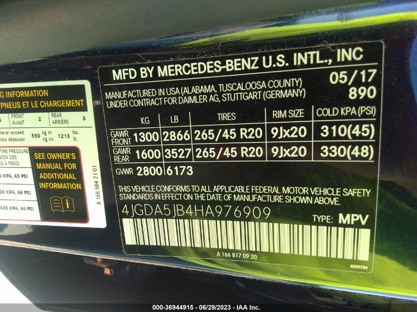 2017 MERCEDES-BENZ GLE GLE 350 - 4JGDA5JB4HA976909