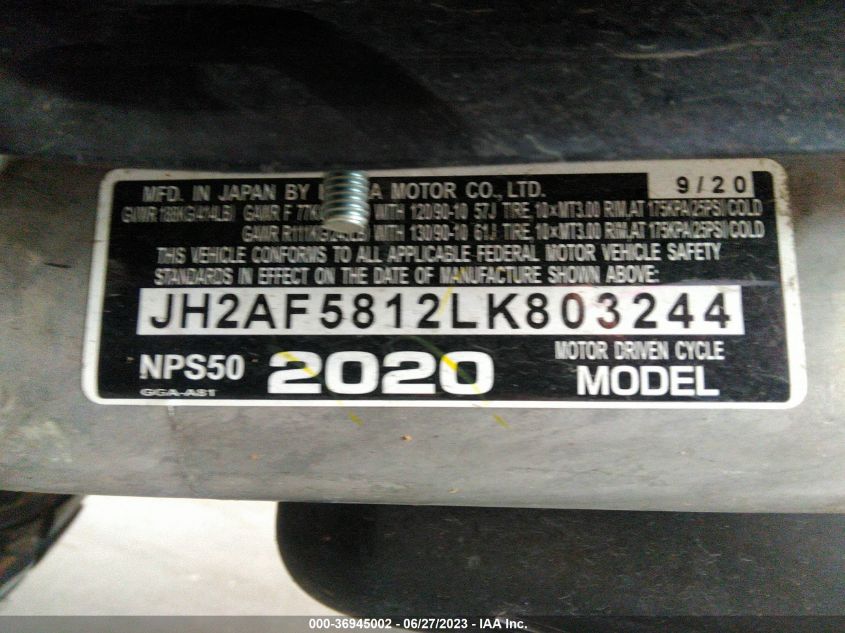 2020 HONDA NPS50 JH2AF5812LK803244